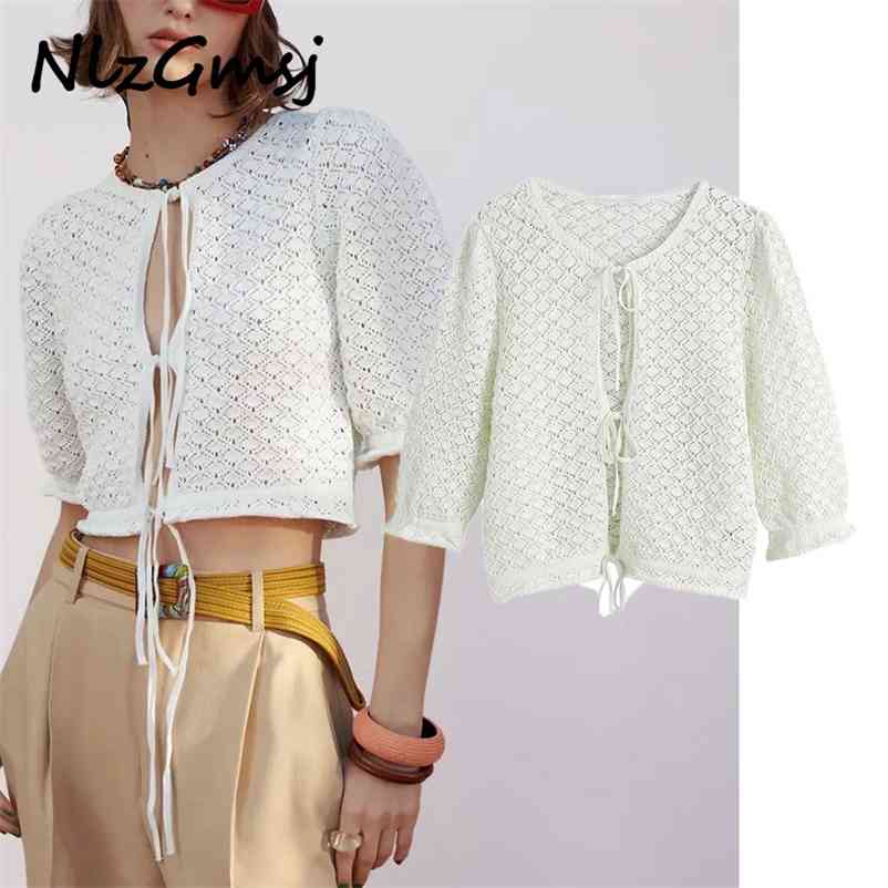 

Cardigan Sweater Women Short Sleeve O Neck Vintage Spring Summer Sweaters Woman Hollow Out Knitted Top 03 210628, As picture