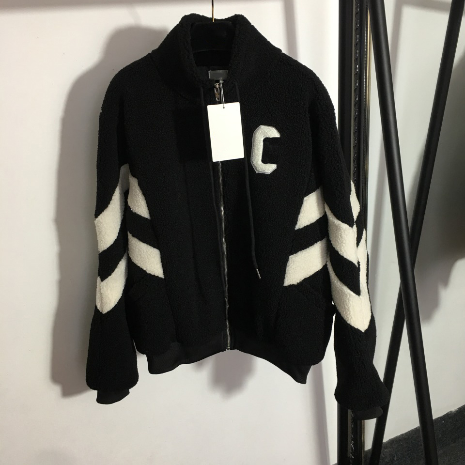 

designer Womens thick Jackets Lambswool long-sleeved zipped jacket with embroidered letters on the back winter coat female tech fleece SIZE  m and L, Black