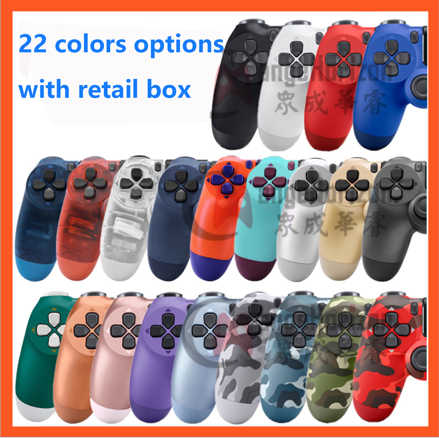 

highe quality all function 22 Colors PS4 Controller double Vibration Joystick bluetooth Wireless Gamepad for Sony Play Station With Retail package box