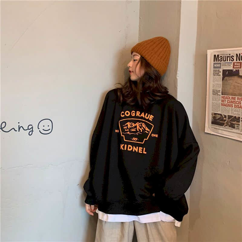 

women's hoodies & sweatshirts fake two-piece sweatshirt for men women plus velvet korean preppy style loose new spring autumn thin, Black