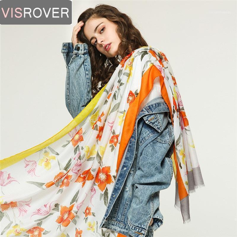 

Scarves VISROVER Summer Scarf Women With Flower Printing Lurex Shawl Soft Silk Handfeeling Head Wholesales1