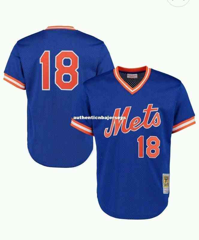 

Throwback Cheap New Mitchell & Ness #18 Strawberry Batting Practice Mesh Jersey Throwbacks Mens Stitched Baseball Jerseys, Blue