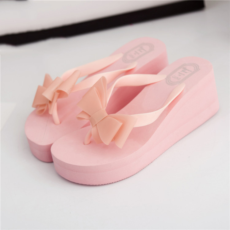 

Women Flip Flops Wedg Platform Slippers Beach Thick Heel Sandals e Slid Summer Lady Bow Tie Sho, Pink