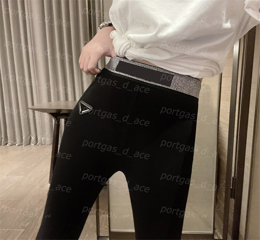 

Triangle Badge Diamond Letters Leggings High Waist Womens Skinny Pants Black Elastic Tights for Women, Extra shipping