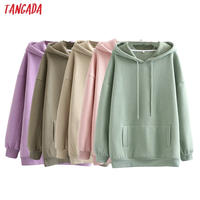 

Tangada autumn winter women fleece cotton hoodie sweatshirts oversize ladies pullovers pocket hooded jacket SD60-1 210721, Purple