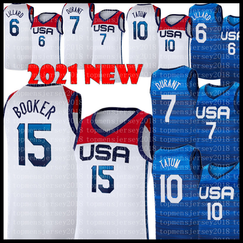 

Team America Basketball Jersey Tokyo Summer Olympics Damian 6 Lillard Kevin 7 Durant Jayson 10 Tatum Devin 15 Booker Jerseys Dark Blue White 2021 USA