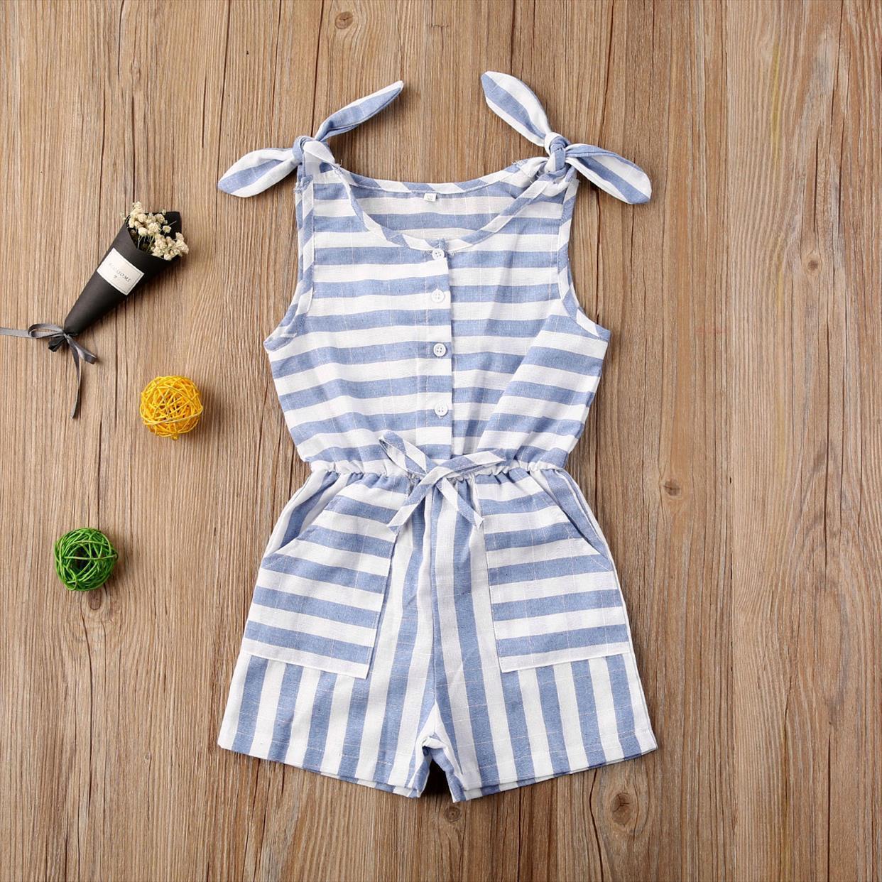 

toddler baby girl clothes summer striped sleeveless romper jumpsuit outfit sunsuit playsuit, White
