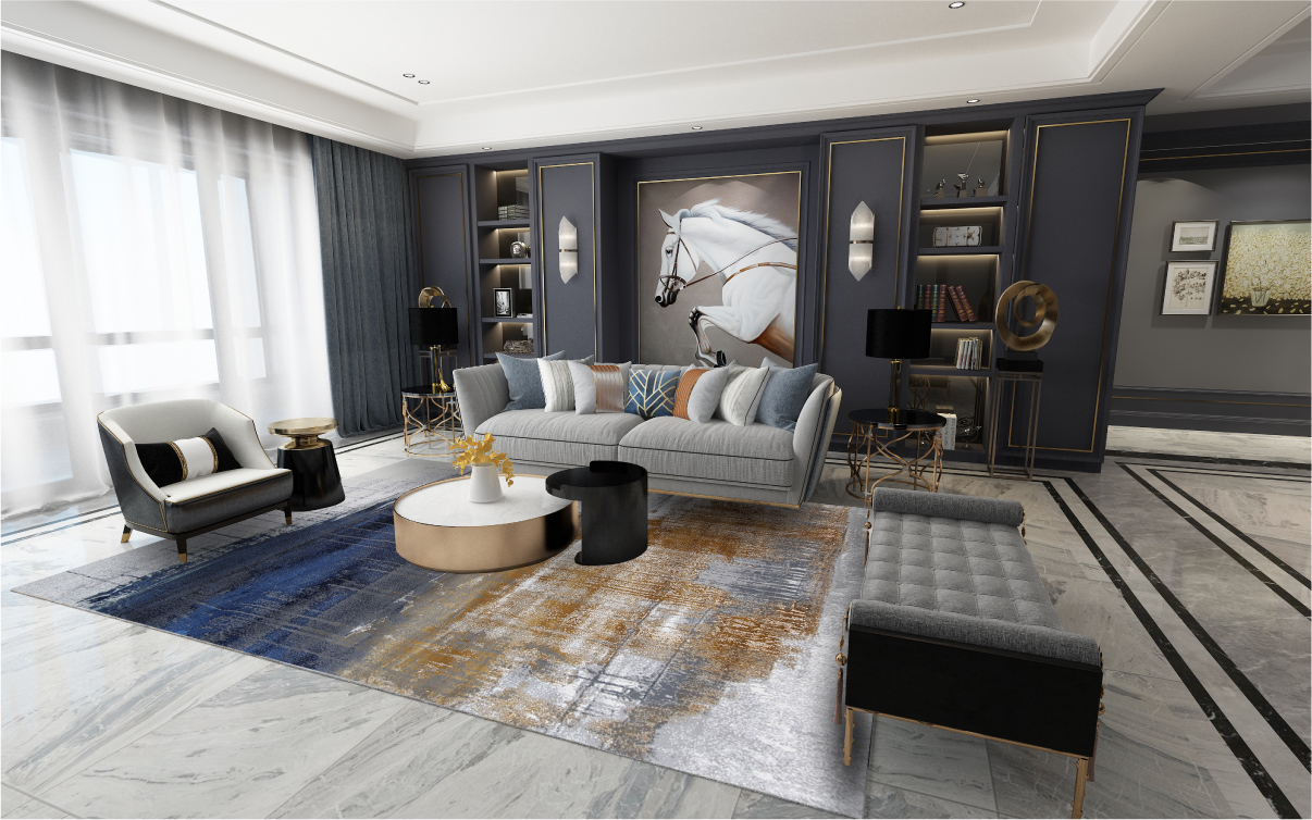 

Blue Grey And Gold Series Modern Carpet Bedroom Bedside Non-slip Carpets Living Room Stripe Home-Living Rug Furnishing Floor Mat, #03