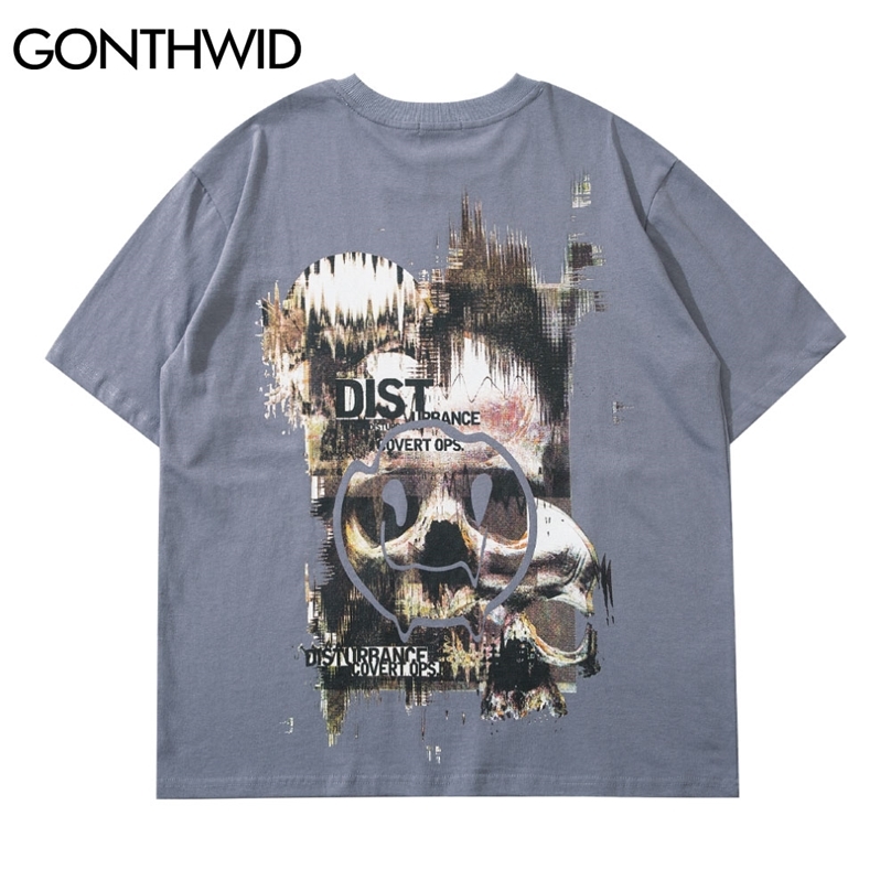 

Streetwear Tshirts Creative Skull Print Punk Rock Gothic Tees Shirts Hip Hop Harajuku Hipster Casual Short Sleeve Tops 210602, Black
