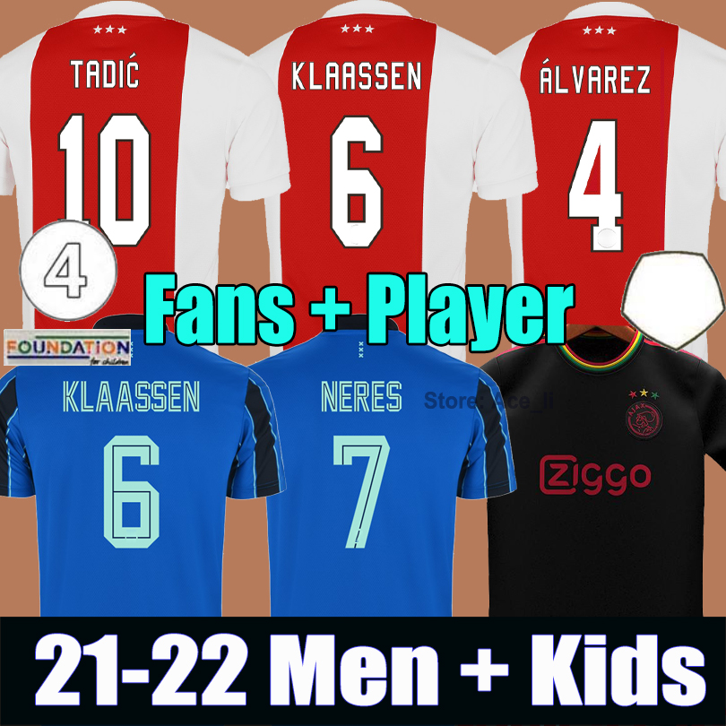 

AJAX amsterdam Home soccer jerseys 2021 2022 fans player version KUDUS ANTONY BLIND PROMES TADIC NERES CRUYFF jersey 21 22 men + kids kit football shirt uniforms, 21-22 away + ucl patch