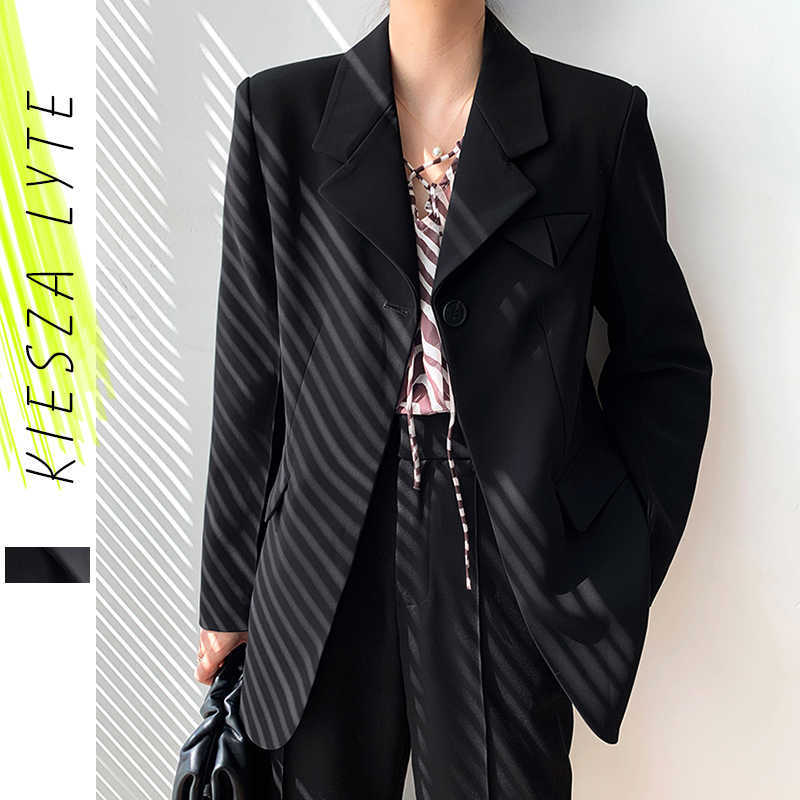 

Blazer for women british style autumn solid lapel suit blazers coat top loose black fashion ladies jacket 210608