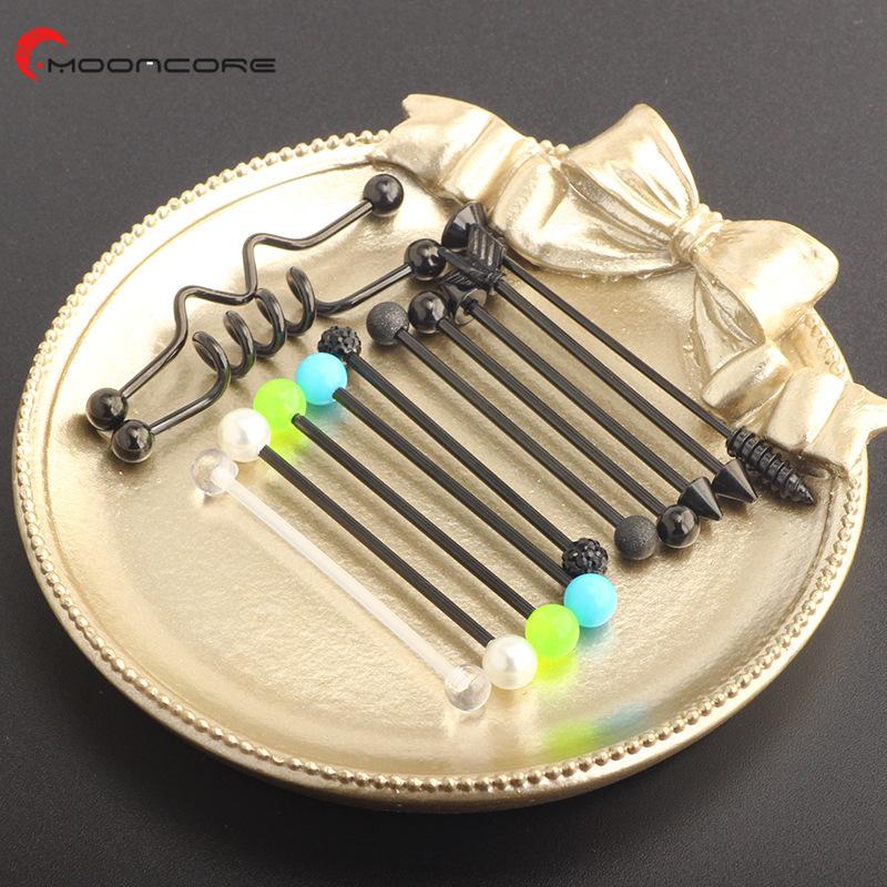 

Stud MOONCORE Industrial Barbells Set Women Men Stainless Steel Cartilage Earring 38mm 12 Pc/set Bar Body Piercing Jewelry, Golden;silver