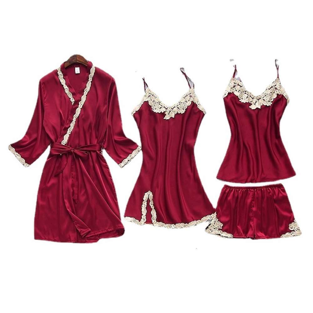 

Four seasons can wear elegant women's 5-sleeve kimono bandage court style robe 4-piece el bathrobe