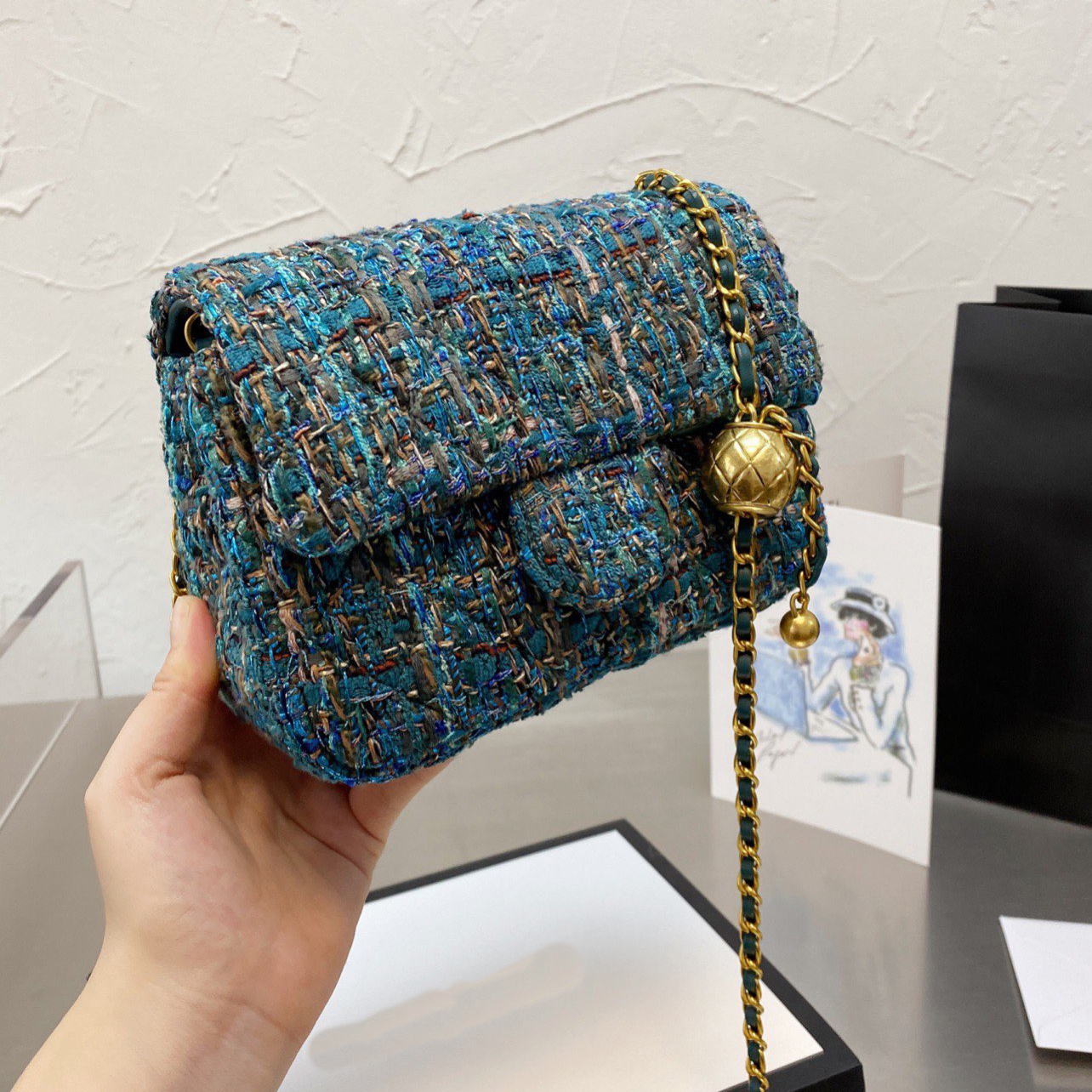 

Diamond Lattice bag 19 flap Bags Nylon Golden ball wallet Messenger 2021 Luxurys Top designers Quality Women Knitting chains Thread handbags mother cossbody totes, No bags