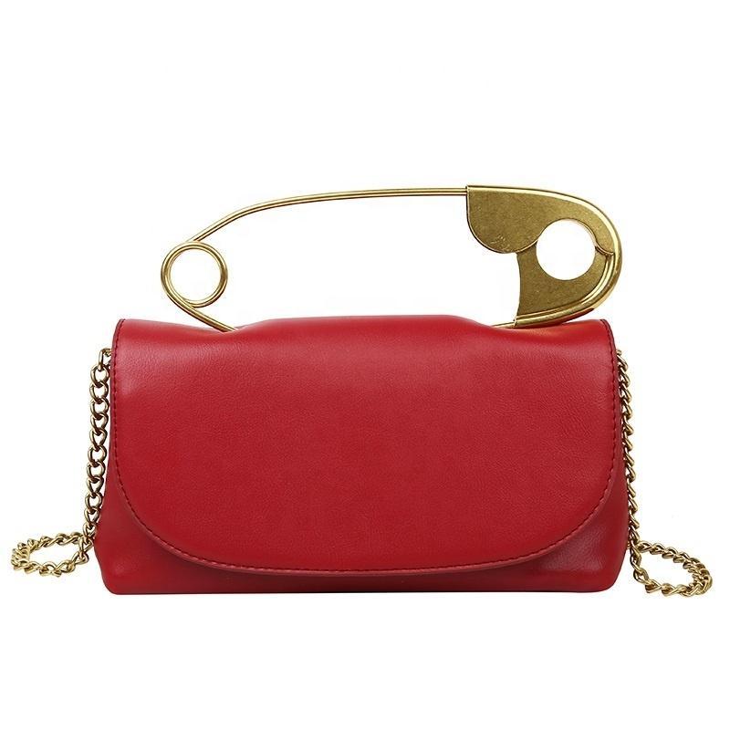 

Evening Bags Factory Wholesale Big Safety Pin Purse Handbag Ladies Personality Chic Hand Bag Women Purses Square Designer Shoulder, Black