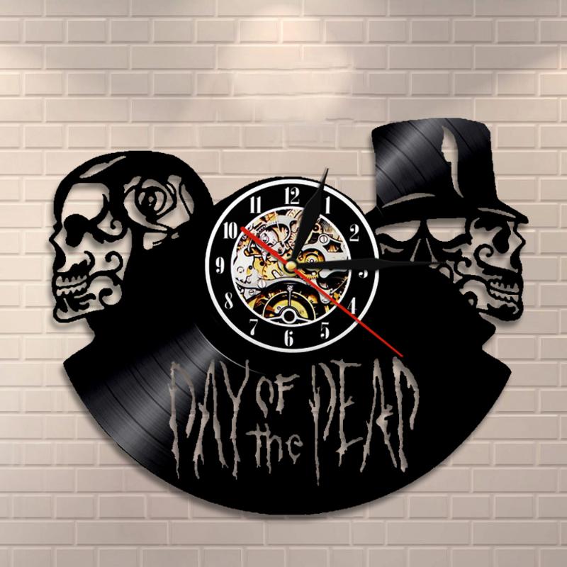 

Wall Clocks Dia De Muertos Day Of The Dead Clock Skulls Art Record Halloween Death Skeletons Horror Decor