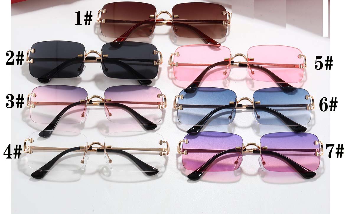 

summer frameless sunglasses Metal frame clear lens for men and women fashion cycling glasse 7colors options woman driving sunglasse outdoor, White;black