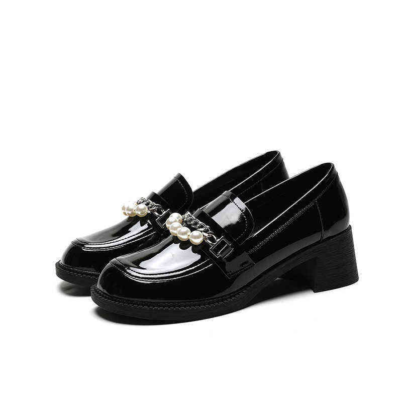 

2021 Autumn ffy Sho Thick Soled Chain Buckle British College Style Soft Leather Children's High-heeled Small, 2022-9 apricot