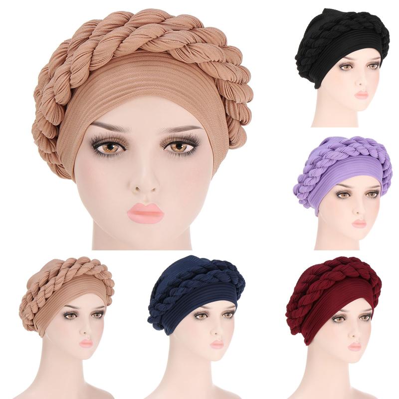 

Wide Brim Hats Women Muslim Turban Hat Cancer Chemo Cap Hair Bonnet Head Scarf Wrap Cover Hairnet Beanie Headband, Kh
