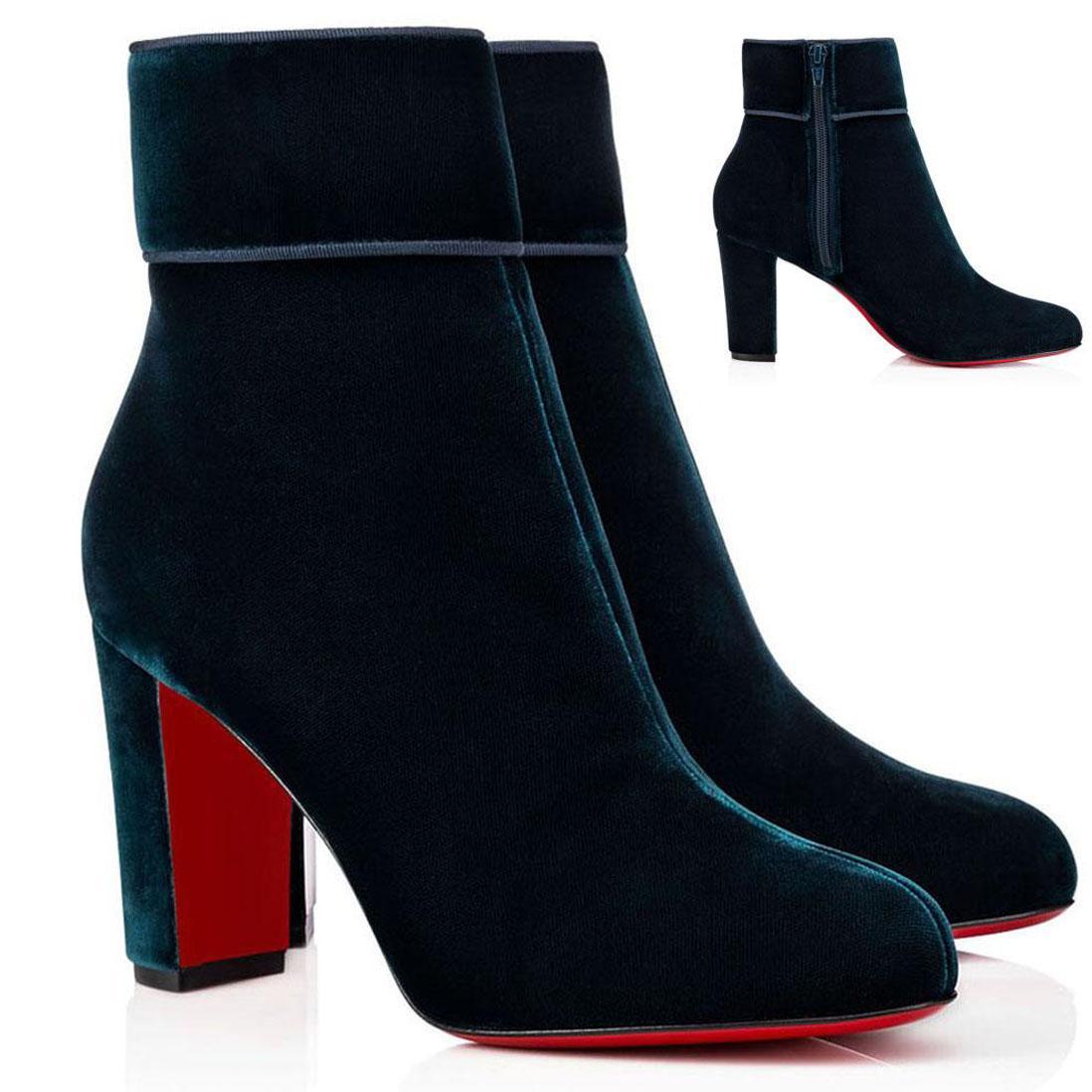 

2021 Top Designers Chunky Heels Women's Red Bottom Ankle Boots Booty Black Suede Leather Reds Soles Booties Genuine Leathers With Box