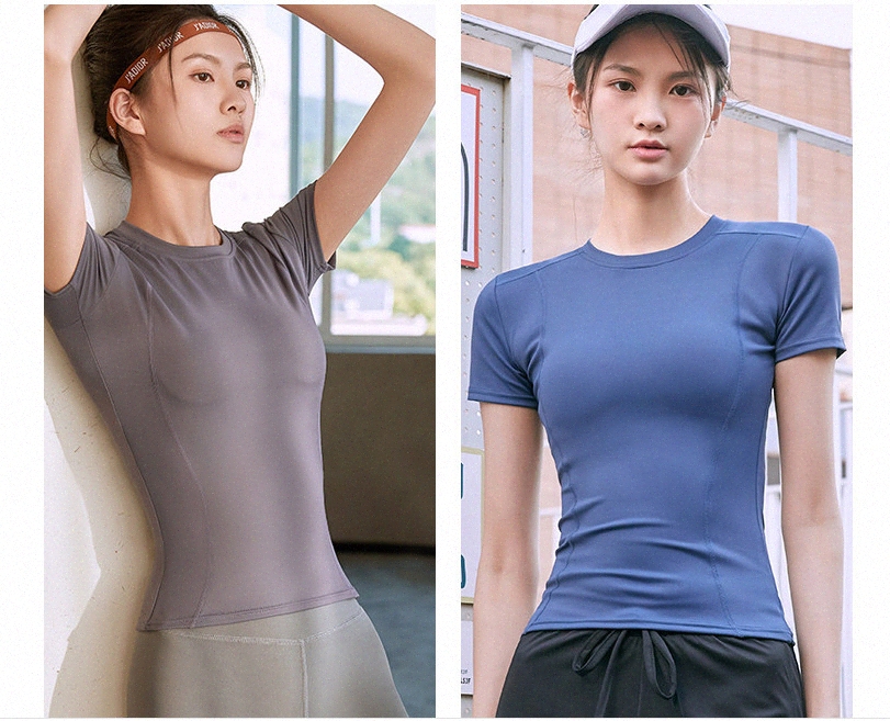 

Summber Compression T-shirt for Women Pure Color Tights Running Tops Fitness Gym Yoga Top Short Sleeve Workout Training new u4c7#, White