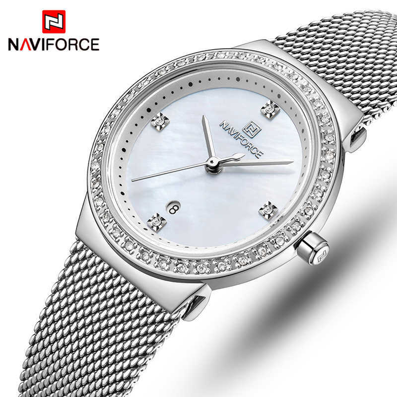 

NAVIFORCE Watch Women Stainless Steel Quartz es Lady Top Brand Luxury Fashion Clock Simple Wrist Relogio Feminino 210616, Silver white