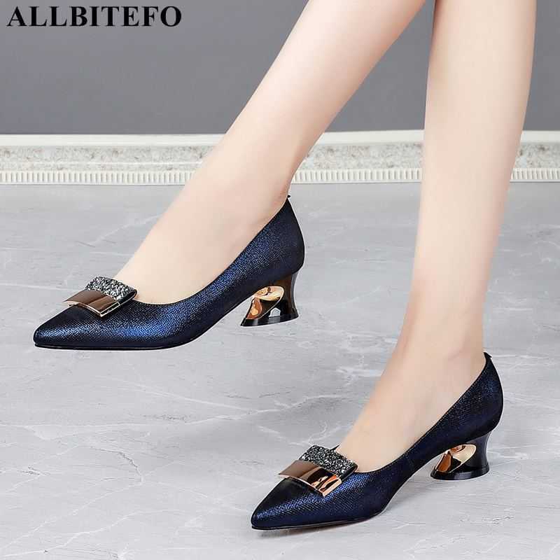 

ALLBITEFO Size 34-42 Metal Bling Design Sheepskin Natural Genuine Leather Women Heels Shoes Fashion Sexy Women High Heel Shoes 210611, As picture