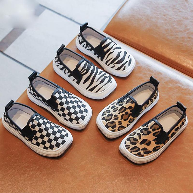 

Athletic & Outdoor Kids Shoes Boys Girls Leopard Loafers Canvas Fashion Grid Sneakers, Black