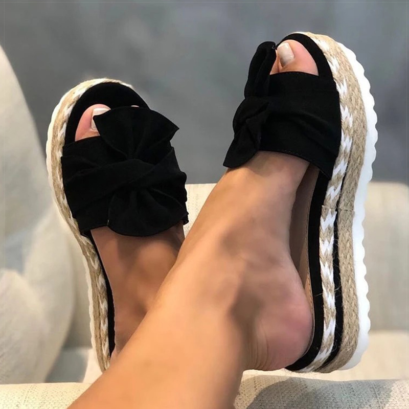 

luxurys designers shoes women slippers fashion wedges heels summer slippers bow-knot women flip flips with heels sandals summer, Black