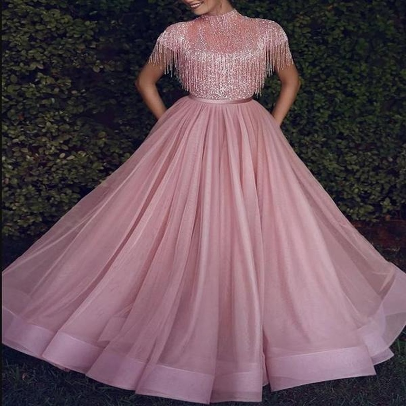 Élégant Fuchsia col haut robes de soirée de bal 2022 sirène Appliqued longue demoiselle d'honneur robes sur mesure robe de bal zuhair murad