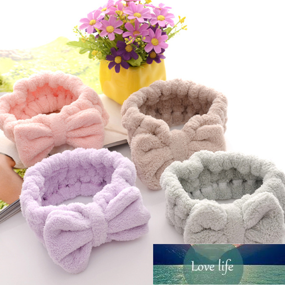 

1 PC Elastic Shower SPA Headband Wash Face Makeup Hairband Soft Coral Fleece Bowknot Hair Bands Headwear For Women Girls