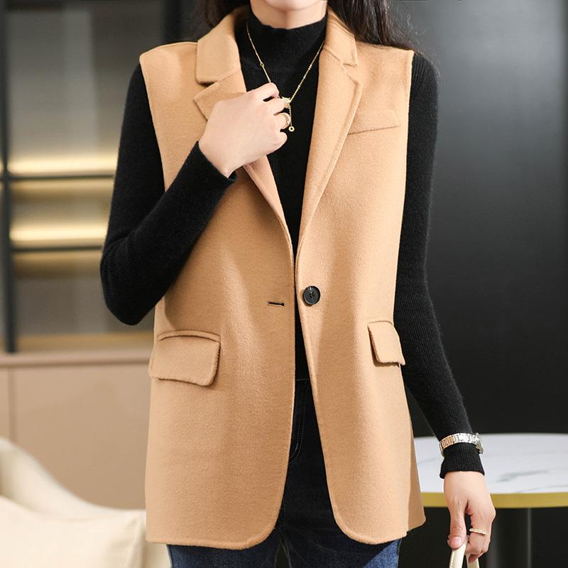 

Women's Vests 2021 Autumn And Winter Pure Wool Double-sided Woolen Vest Mid-length Suit Collar Coat Slim Sleeveless Jacket, Black