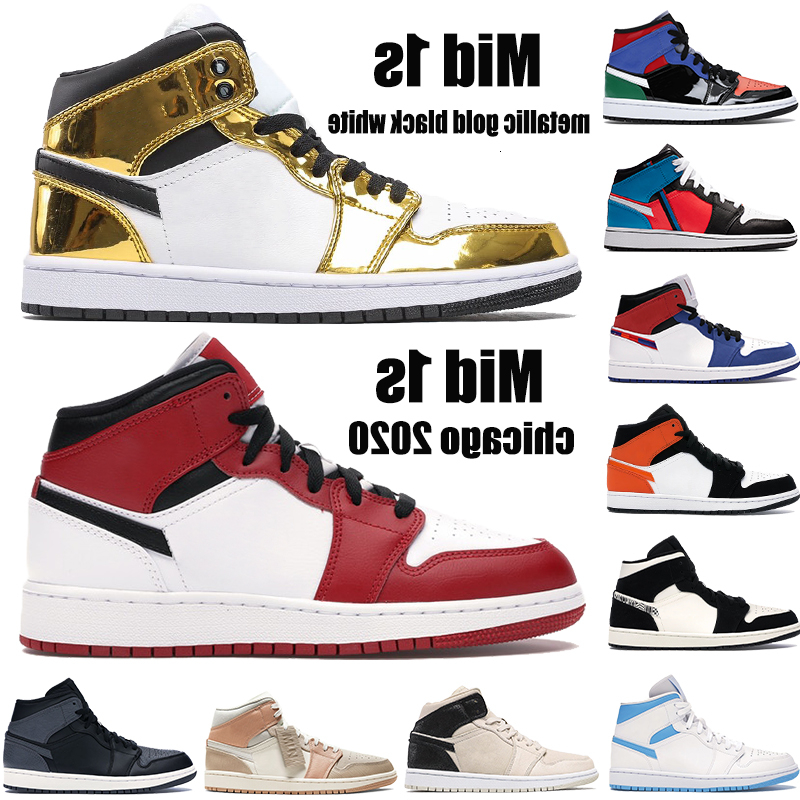 

Mid 1 1s mens jumpman basketball shoes chicago metallic gold black white UNC bred toe multi-color hock men women sneakers, 36-45 mid black dark grey