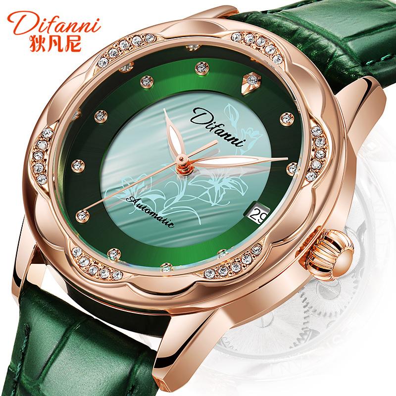 

Wristwatches Difanni 2021 Top Brand Women Mechanical Watches Wristwatch Luxury Business Dress Luminous Calendar Date Sapphire Female, Red