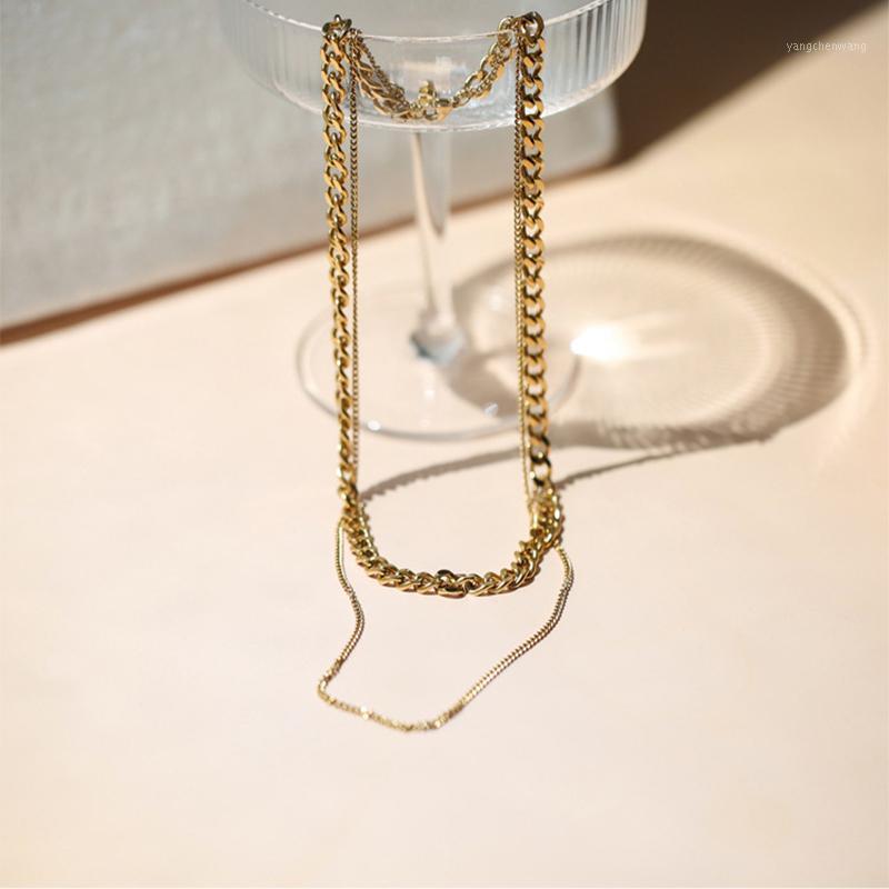 

Chains YAOLOGE 316L Stainless Steel 2021 2 Layer Thick Chain Choker Necklaces Pendant For Women Gift Fashion Party Jewelry Collier