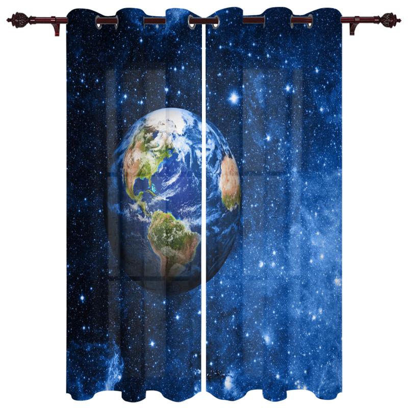 

Luxury Modern Window Curtains Earth Planet Universe Bedroom Living Room Dining Decoration Translucent Beautiful Curtain & Drapes