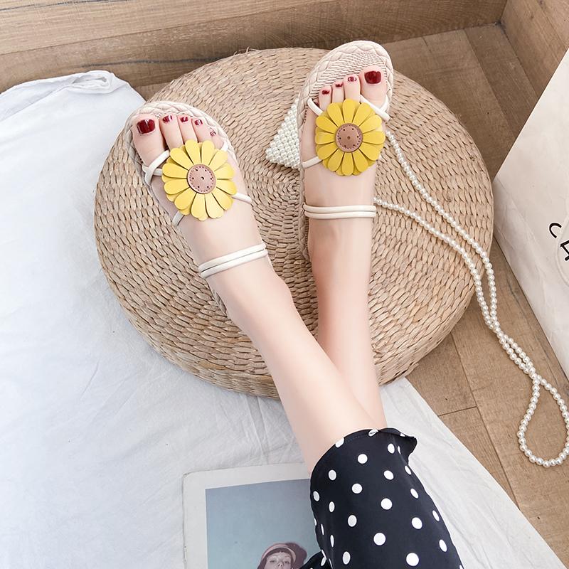 

Sandals Comfort Shoes For Women Beige Heeled 2021 Summer All-Match Black Low Fashion Beach Girls Flat Clear Buckle Strap Rub