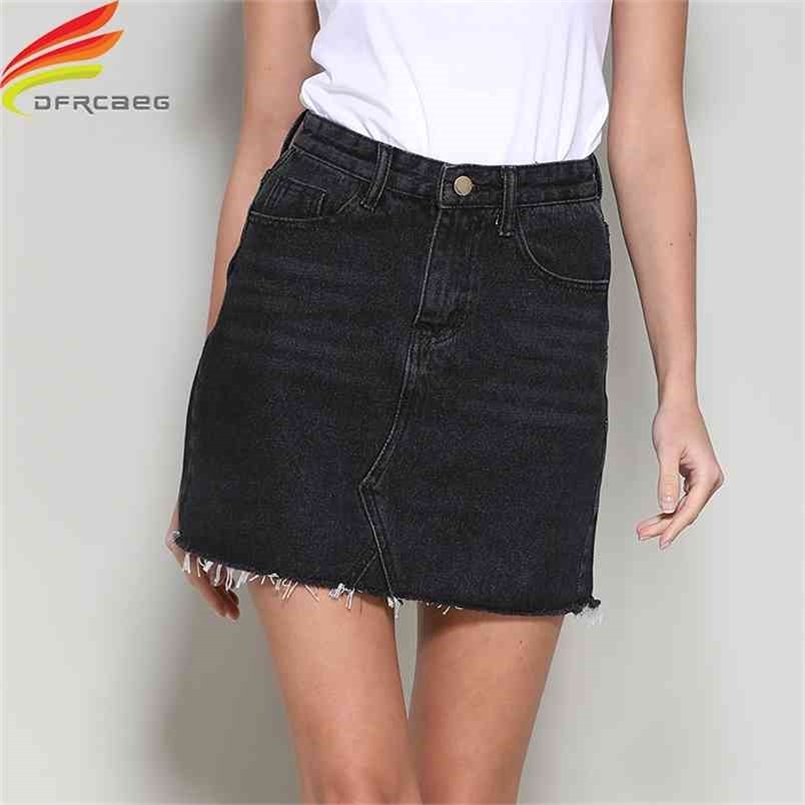 

Streetwear A Line Denim Skirt Spring Summer Women Blue Black Pockets High Waist Mini Jeans Quality s 210702