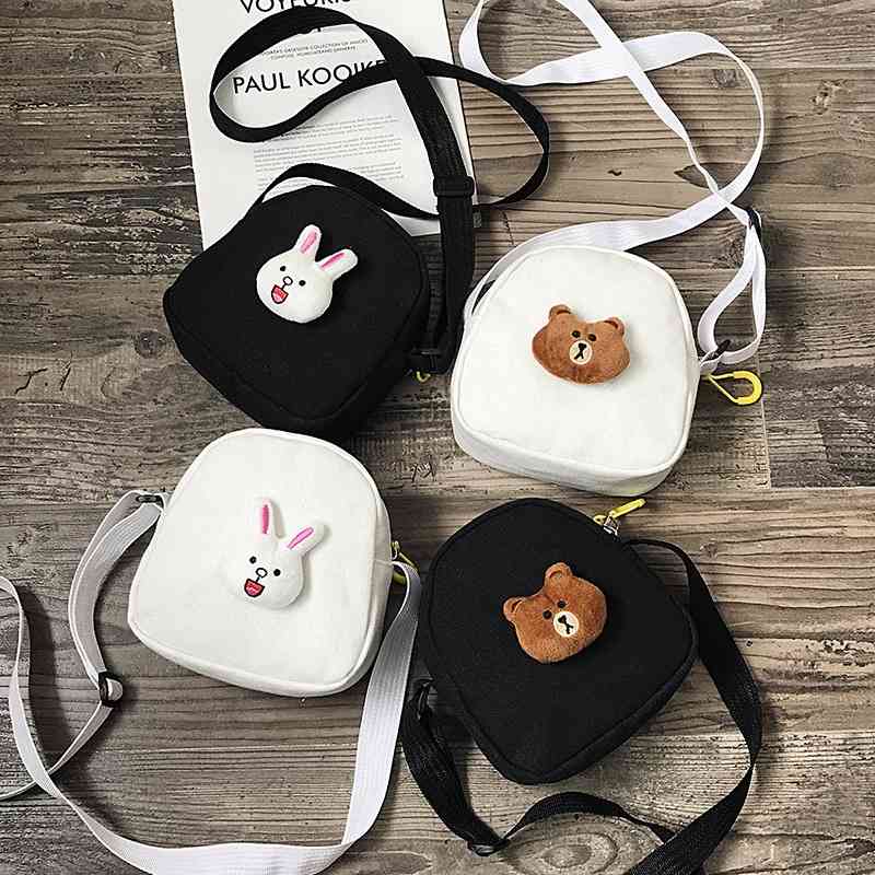 

Bear cute rabbit cartoon canvas diagonal Korean fashion with ultra light one shoulder bag, White rabbit