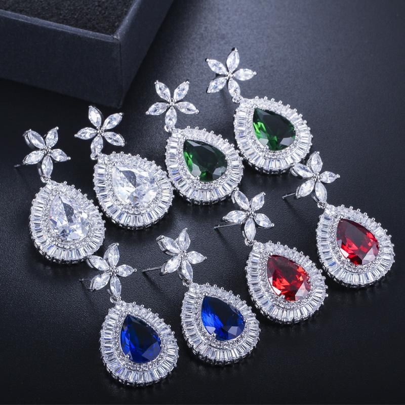 

Dangle & Chandelier ThreeGraces Elegant Red Cubic Zirconia Silver Color Big Flower Drop Earrings For Women Wedding Costume Jewelry ER308