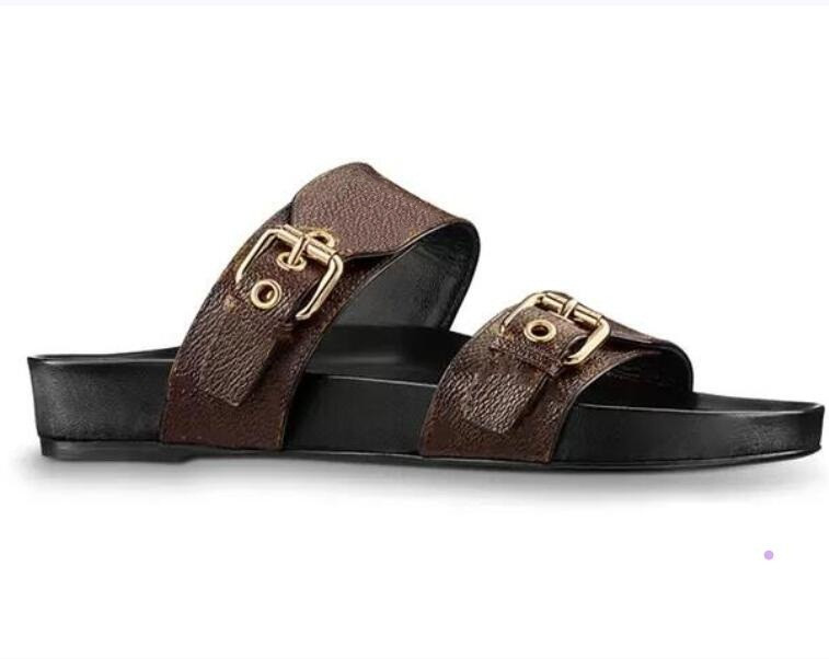 

BOM DIA FLAT MULE 1A3R5M Cool Effortlessly Slippers Stylish Slides 2 Straps with Adjusted Gold Buckles Women Summer sandals