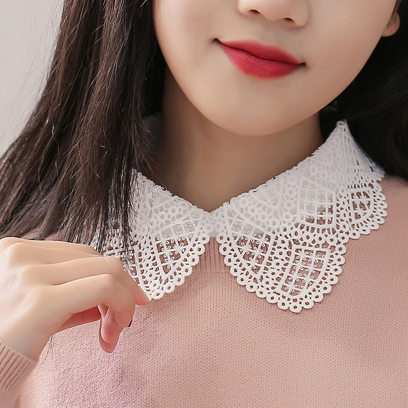 

Blouse Women Autumn elegant Lace White Shirt Detachable Fake Collar Winter Fashion Casual Ladies Clothing 210521