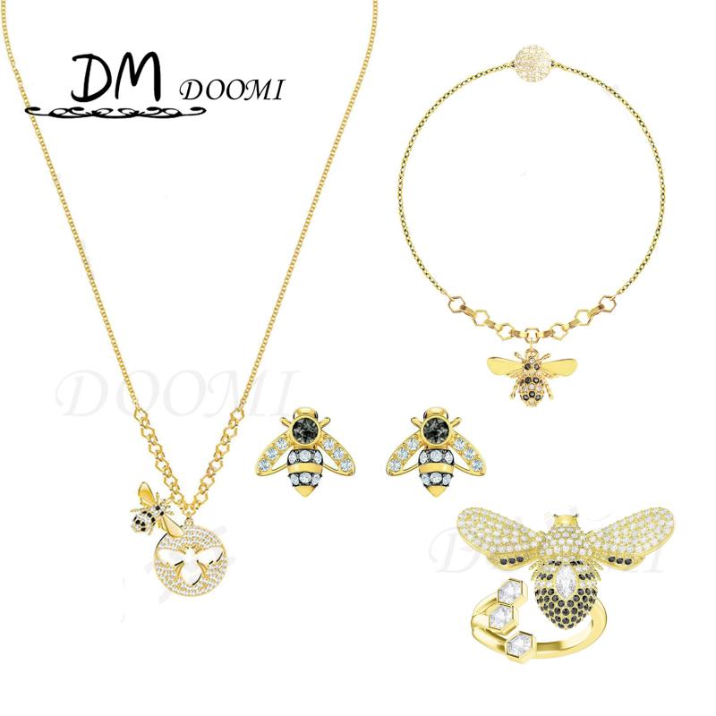 Chaînes Shuoyi-Original Swa Crystal Bee Pendentif pour femmes Collier romantique de haute qualité Beaux bijoux
