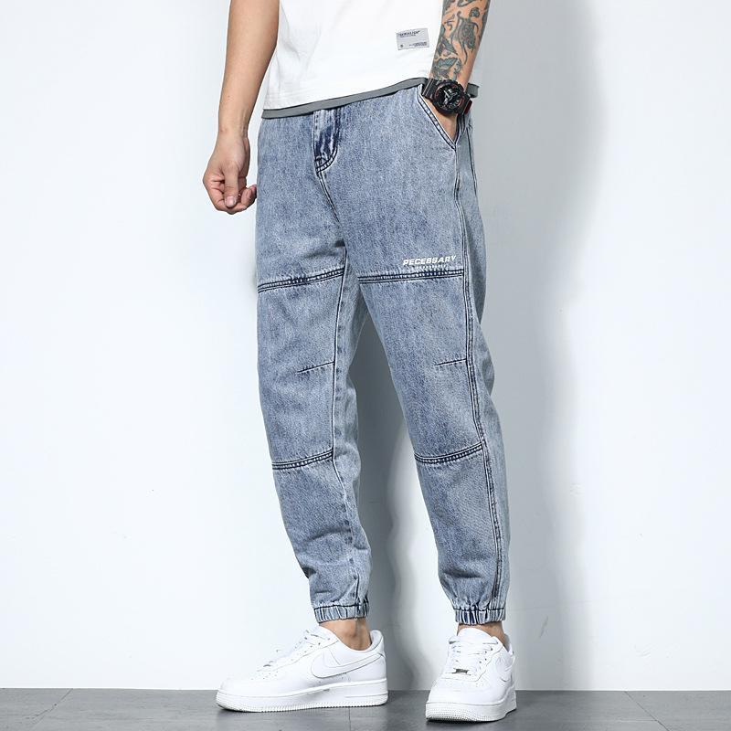 

Men Retro Denim Trousers Fashion Street Clothing Loose Cargo Jeans Harem Men's, Light blue