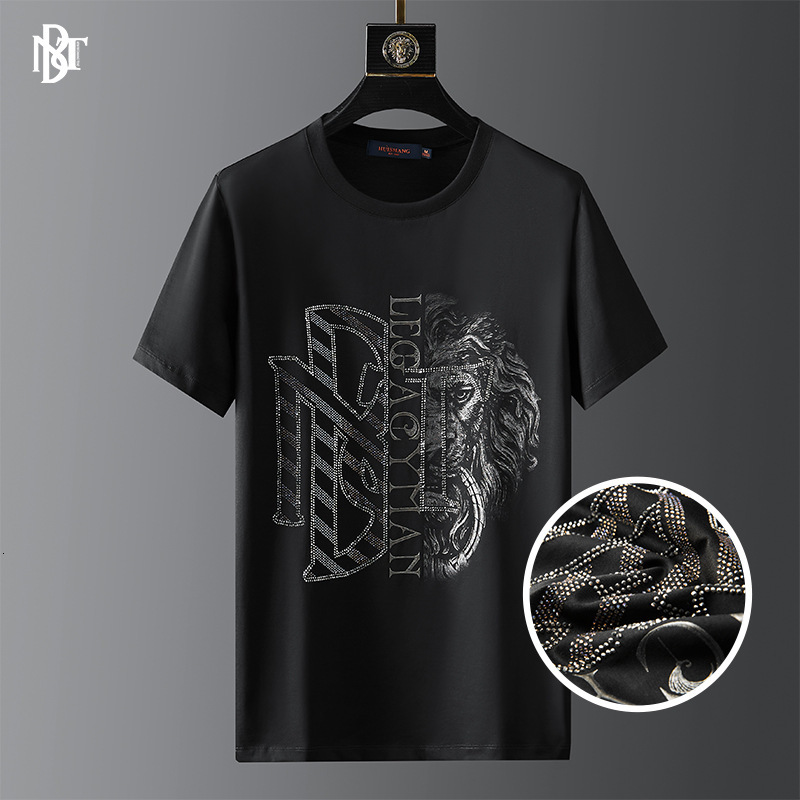 

t shirt tuishang men's wear - 2021 spring and summer round neck pure cotton three-dimensional letter burnt flower drill short sleeve, White;black