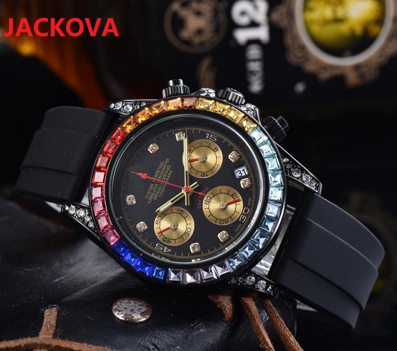 

men big diamonds multi functional watches silicone buckle strap mens japan quartz movement montre de luxe wristwatch, As pic