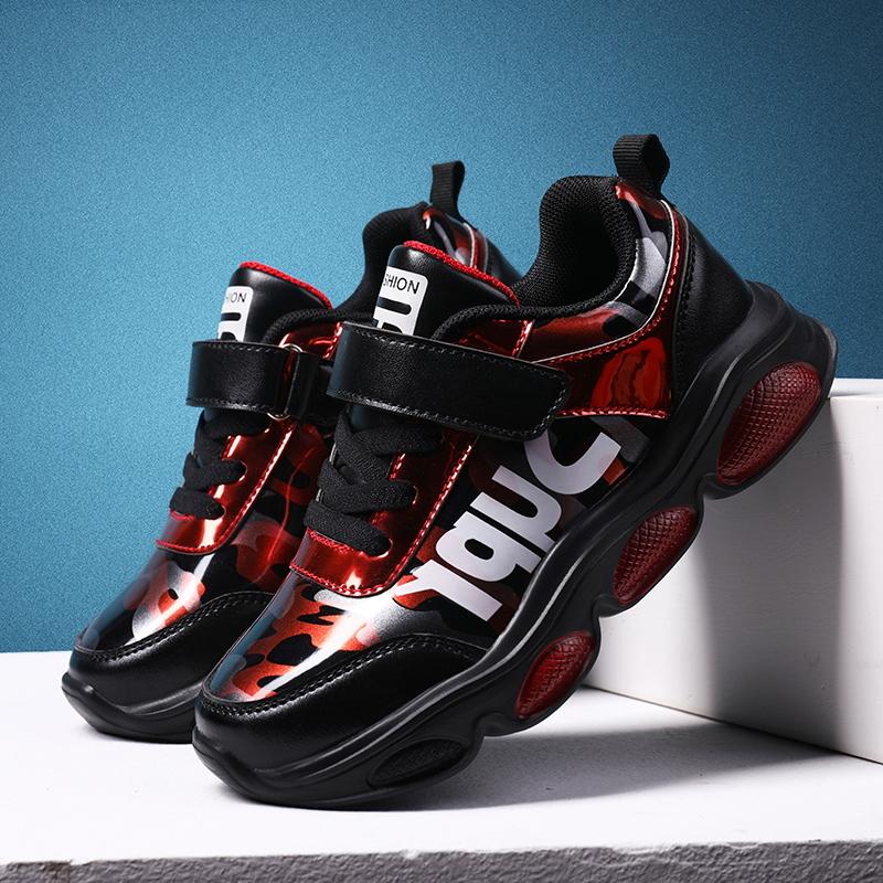 

Fashion Pu Glitter Platform Sports Casual Boys Children Shoes Waterproof Non-slip Wear-resistant Collision Kids Gym Sneakers, Black;red