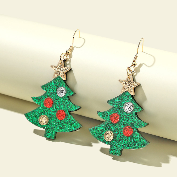 

Cartoon three dimensional Christmas series acrylic Trees Earrings