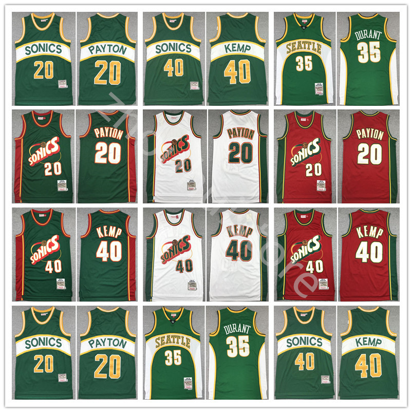 

Fast delivery Mitchell Ness Basketball Gary Payton Jersey 20 Kevin Durant 35 Shawn Kemp 40 Red White Green Team Breathable Throwback Vintage, Black;red