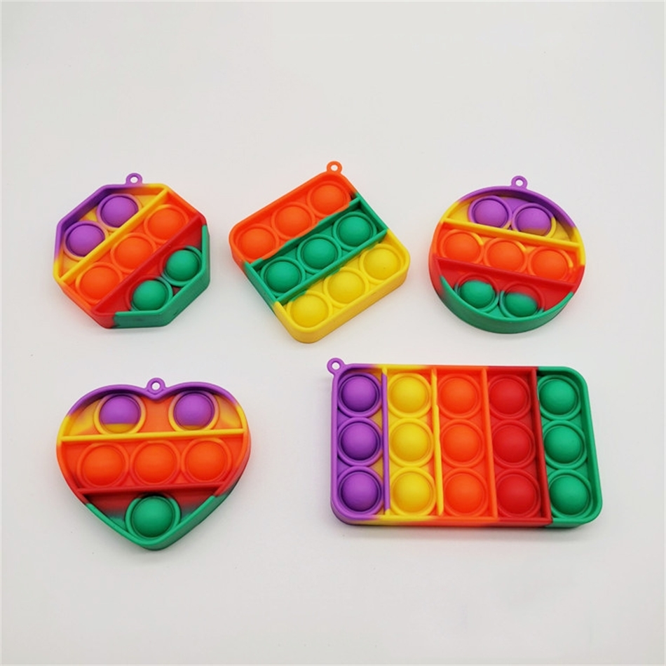 

20PCS Rainbow Simple Key Ring Push Fidget Bubble Keychain Cartoon Sensory Toys Finger Fun Puzzle Squeeze Ball Charms G36JFYV, Blue
